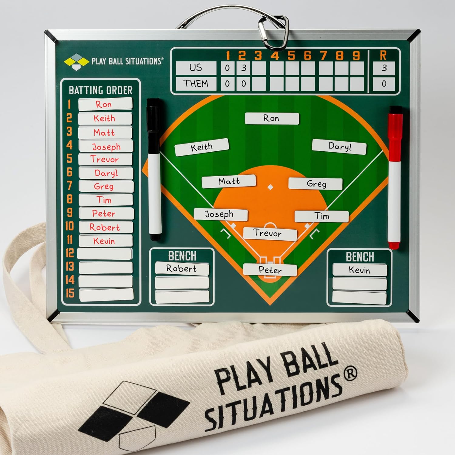 Magnetic Baseball Lineup Board for Dugout - Won’t Warp or Crack, Magnets Always Hold - Dry Erase Softball Lineup Board - Durable 2-Sided Baseball Clipboard for Coaches