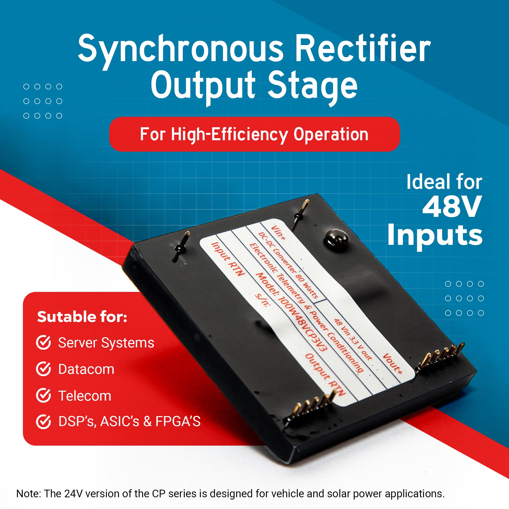 Telemetry DC-DC Converter - 48V To 3.3V Step Down Regulator, 26A Output With Overload Protection
