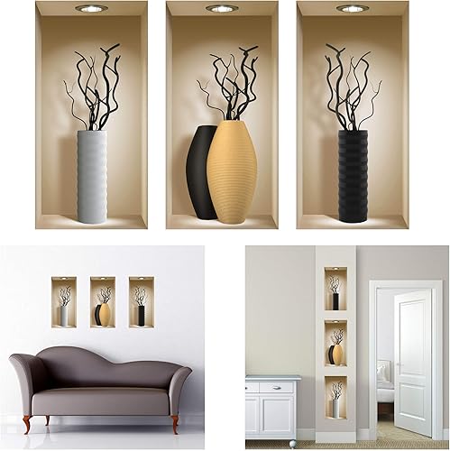 Miniatura 2 de Juego de 3 adhesivos de pared de arte con efecto visual 3D extraíbles y reutilizables para bricolaje y decoración del hogar