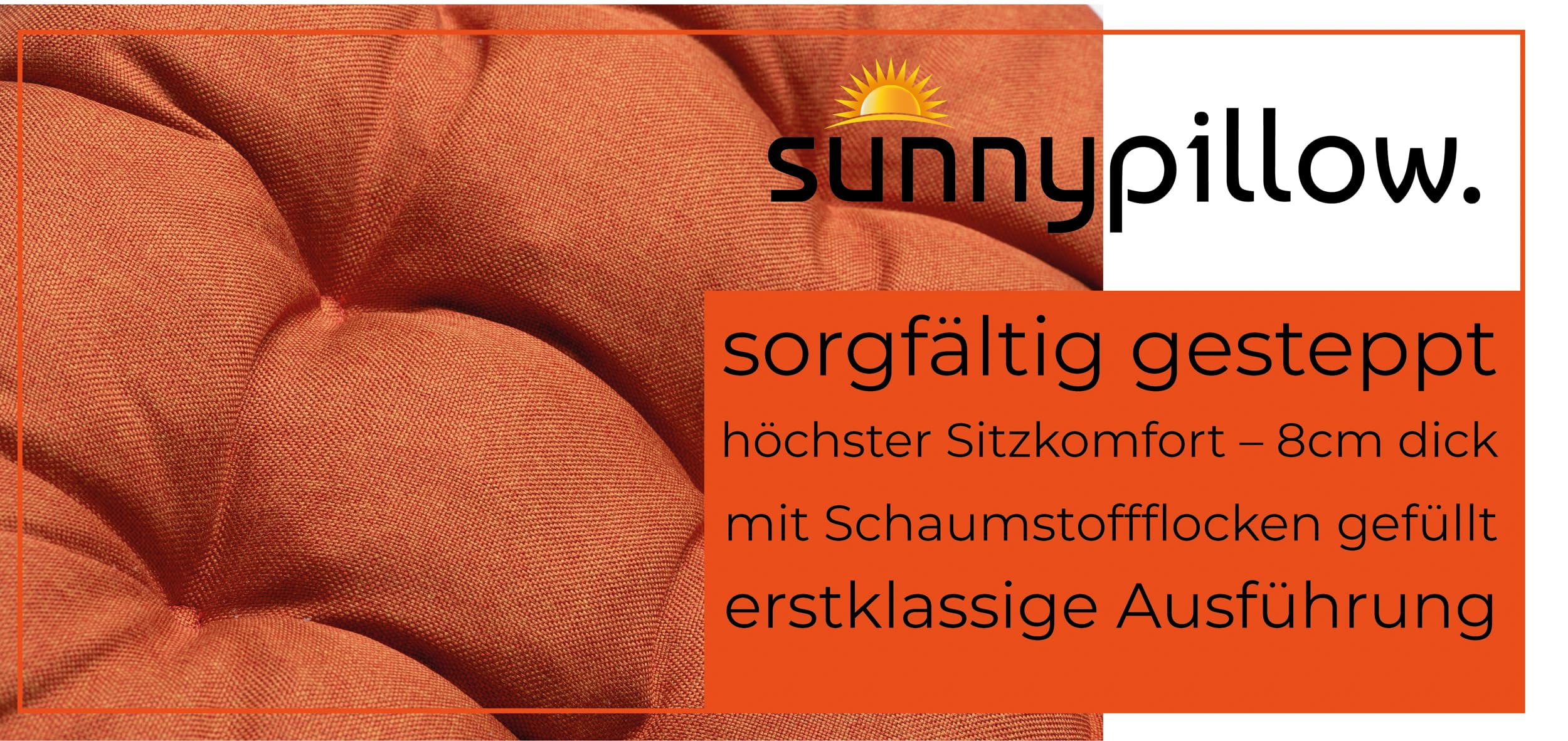 sunnypillow Set di 4 Cuscini per Sedia con Nastri - 45 x 45 cm - Comodi Cuscini da 8 cm di Spessore, per Sedie/Panche in Casa e in Giardino - Seduta Per uso Interno ed Esterno - Aranica