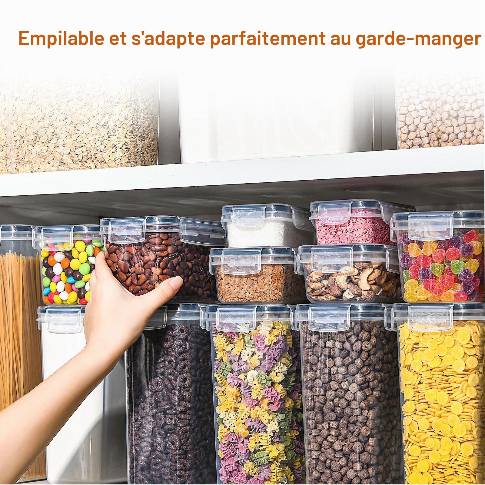 GoMaihe Boite de Rangement Cuisine Lot de 32, Bocaux Hermetiques Alimentaires en Plastique Scellée avec Couvercle, Pour Stocker les Cereales, Pâtes, Farine, Nourriture pour Animaux de Compagnie
