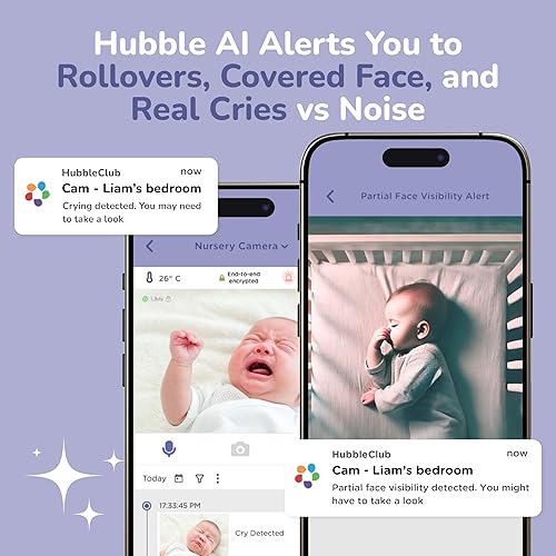 Miniatura 5 de HUBBLE CONNECTED GoBaby AI Portable Pro - Monitor de bebé con cara cubierta y alerta de vuelco, detección de llanto real, entrenador de sueño y más,