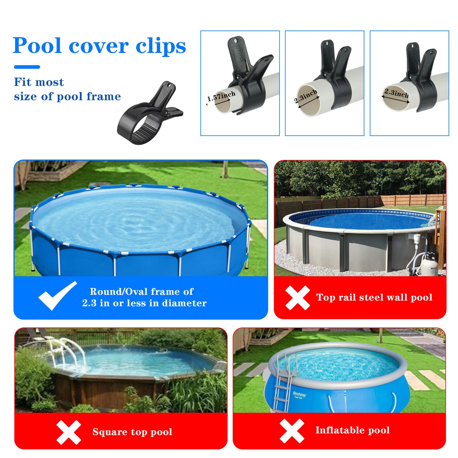 18 abrazaderas de sujeción para cubiertas de piscina, abrazaderas de gran envergadura y resorte con fuerte fuerza de tensión, accesorios Siloplane