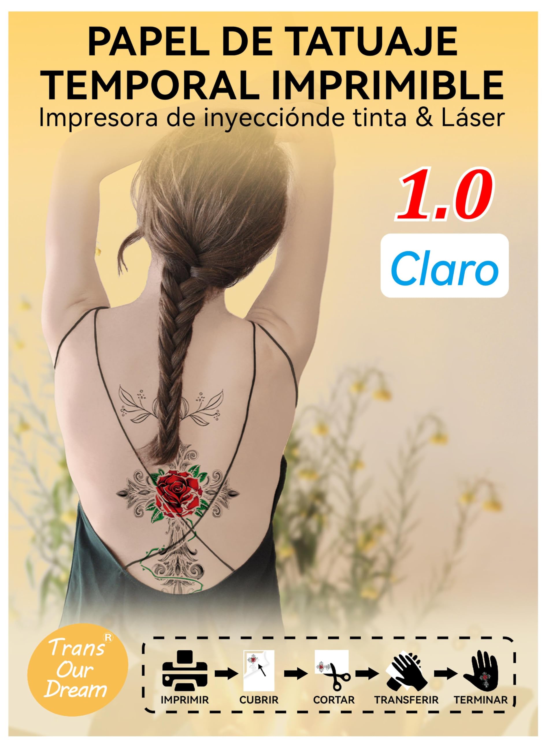 TransOurDream-Papel de transferencia ¡Imprimible personalizado,defínelo como quieras! Perfecto para Fiesta,tattoo Papel Transfer,tattoo falso,Inkjet/Láser A4X5Hojas