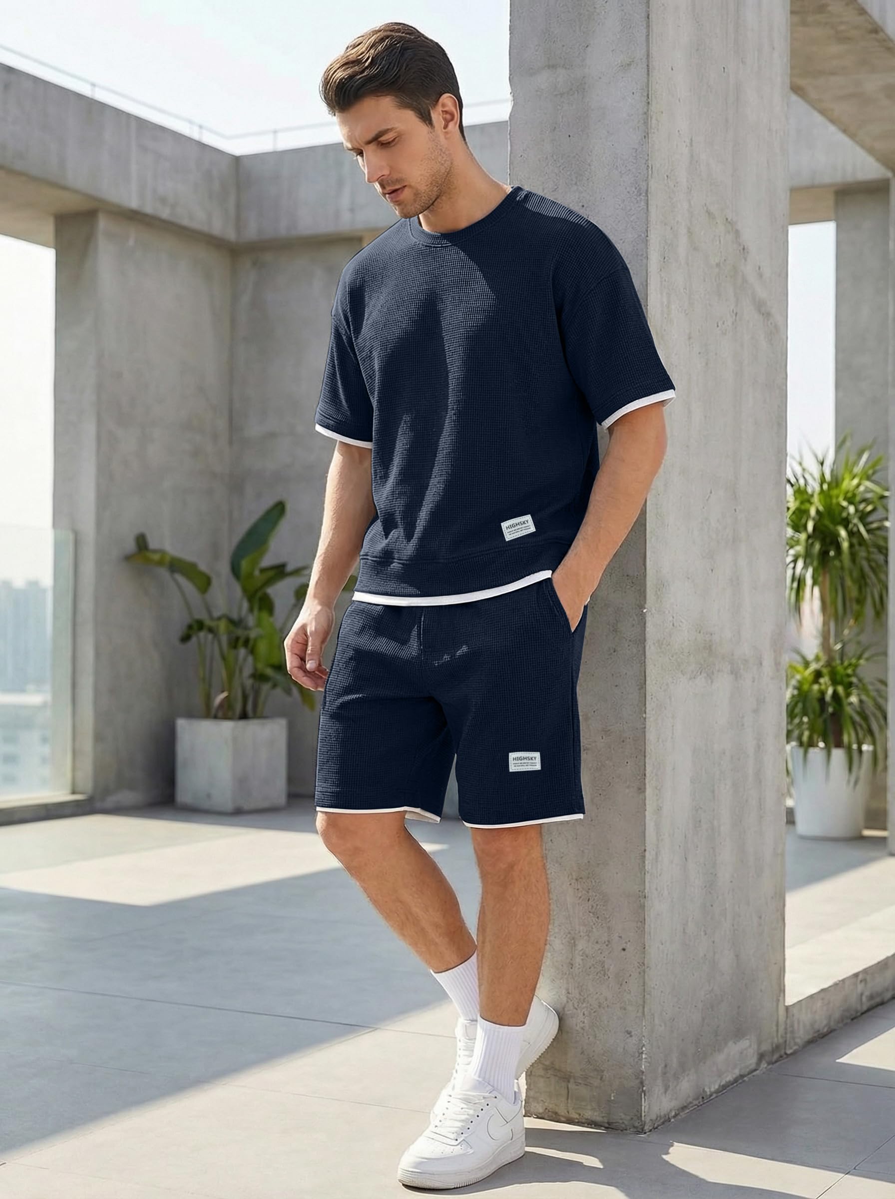 NANAMEEI Chándal de verano para hombre 2 piezas camiseta manga corta pantalones cortos conjunto jogging