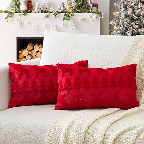 OTOSTAR Juego de 2 fundas de cojín decorativas de terciopelo de lana suave de Navidad suave de terciopelo de lana corta, funda rectangular de lujo