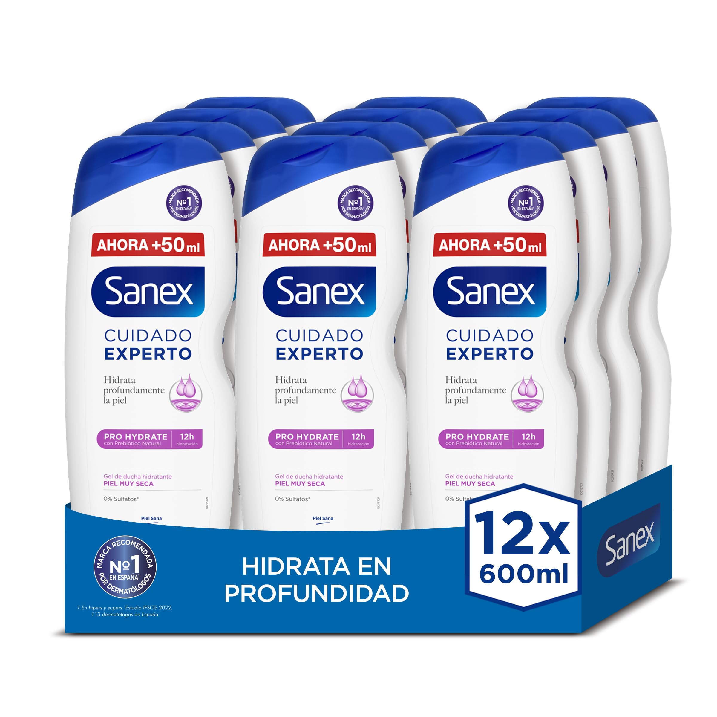 Sanex Expert Care Pro Hydrate żel pod prysznic, opakowanie 12 sztuk x 600 ml, żel do kąpieli dla bardzo suchej skóry, delikatnie oczyszcza, nawilża i zmiękcza skórę, kompleks prebiotyczny i