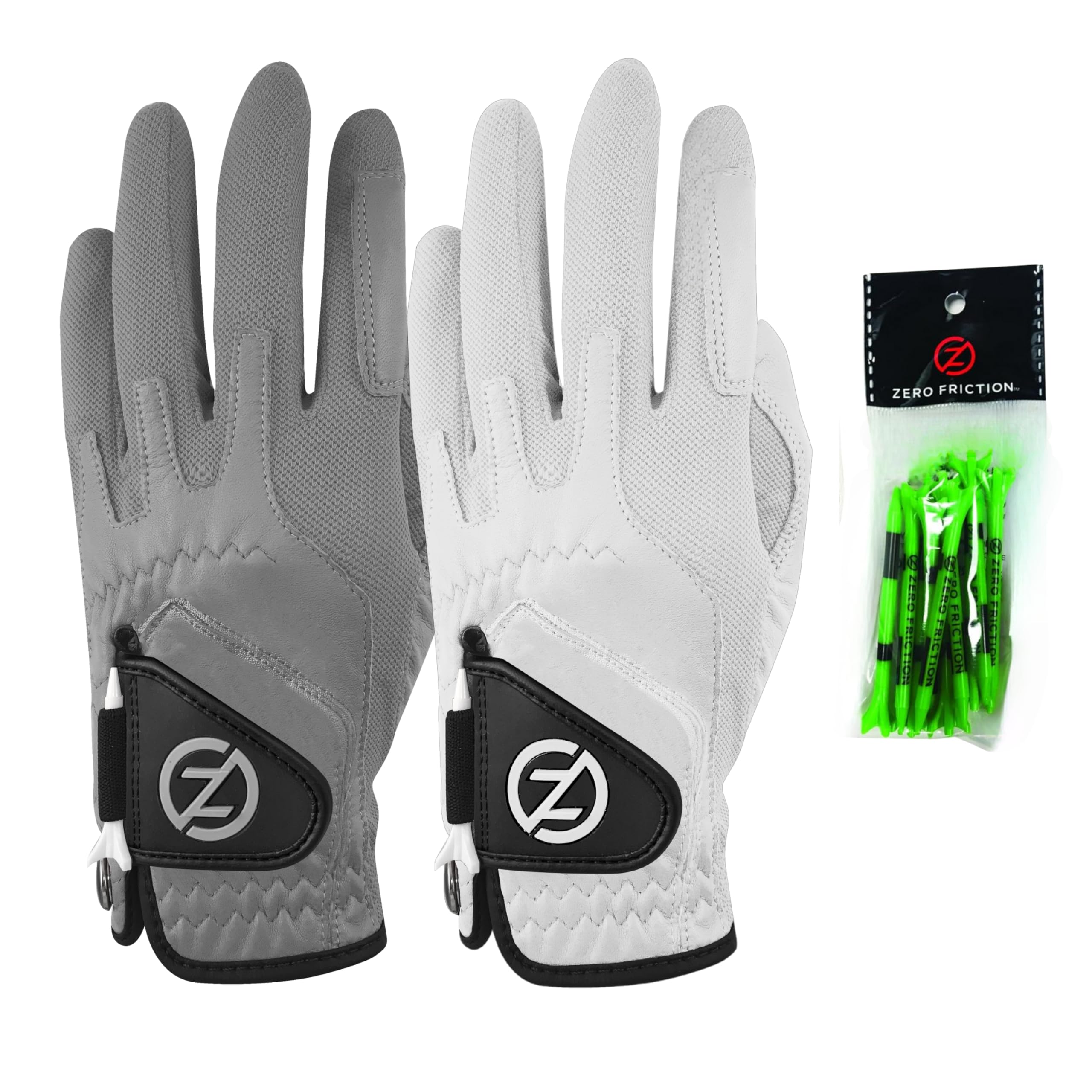 Zero Friction Men's Cabretta Elite Left Hand Universal Fit Golf Glove 2 Pack, One Size, Grey/White