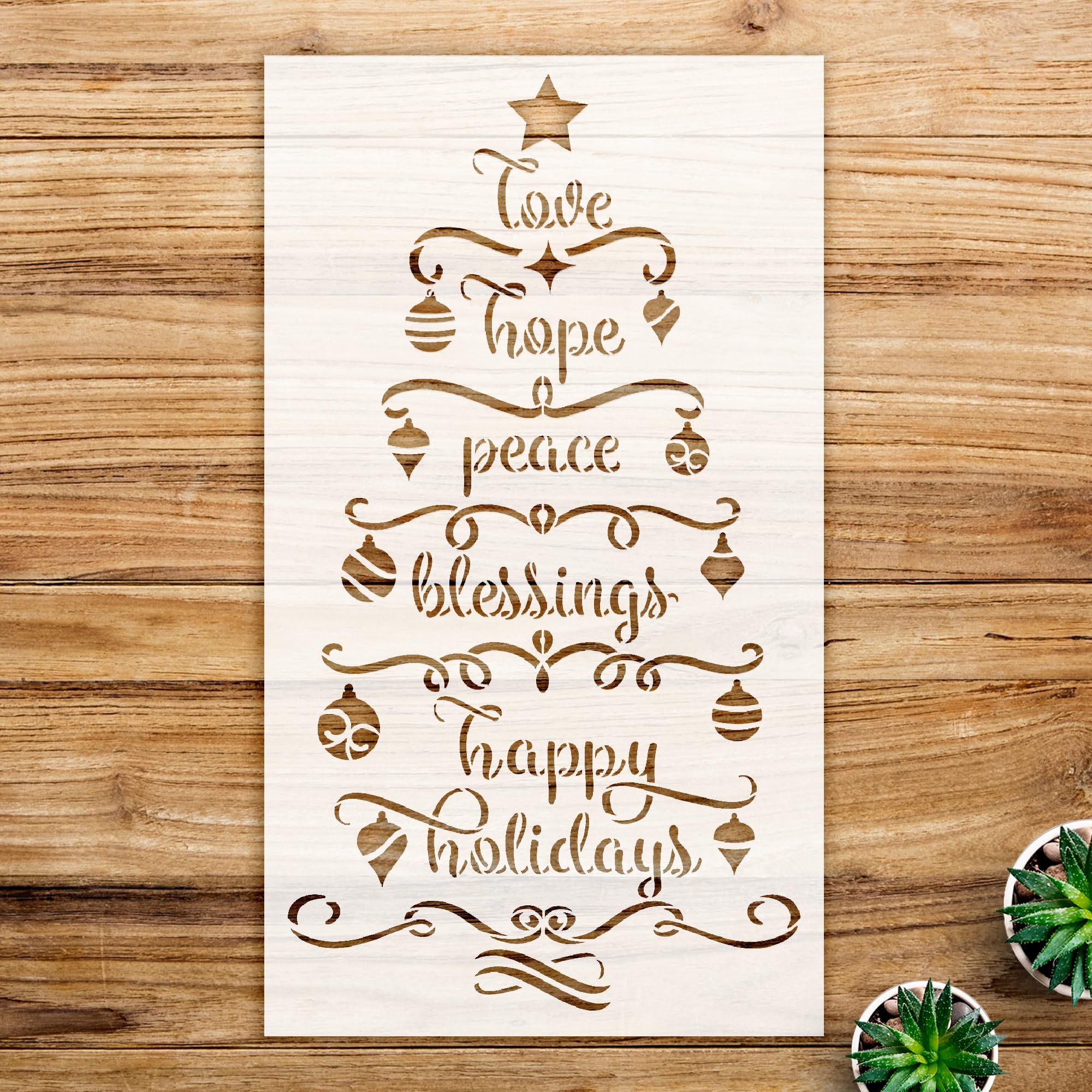 Christmas Tree Word Art Stencil for Wood Signs and Holiday Decor, Reusable Mylar Template for DIY Craft Projects and Home Decoration - Size A3 (9.5