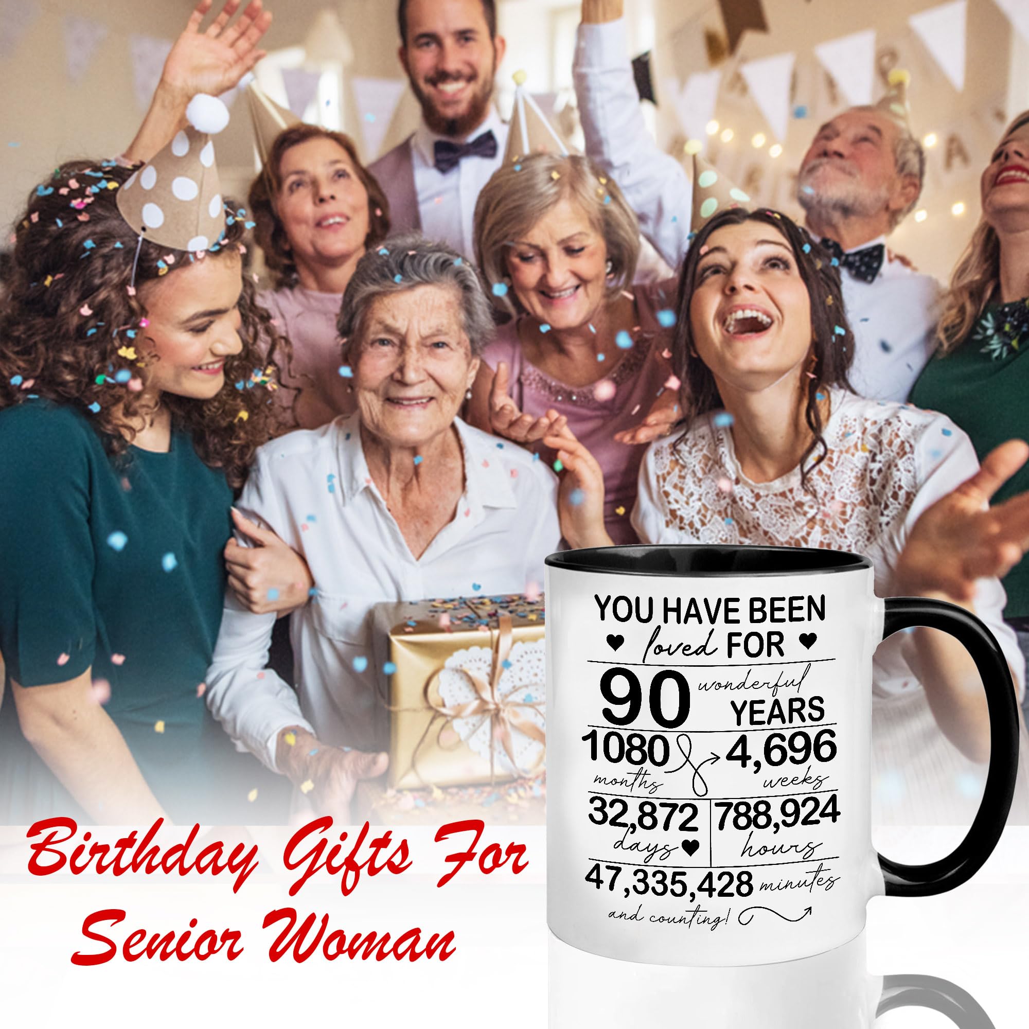 Personalized 90th Birthday Gift 90 Years Loved Coffee Mug  11oz Birthday  Gift For Women Turning 90, Funny & Heartwarming Mug For Mom, Grandma, Aunt
