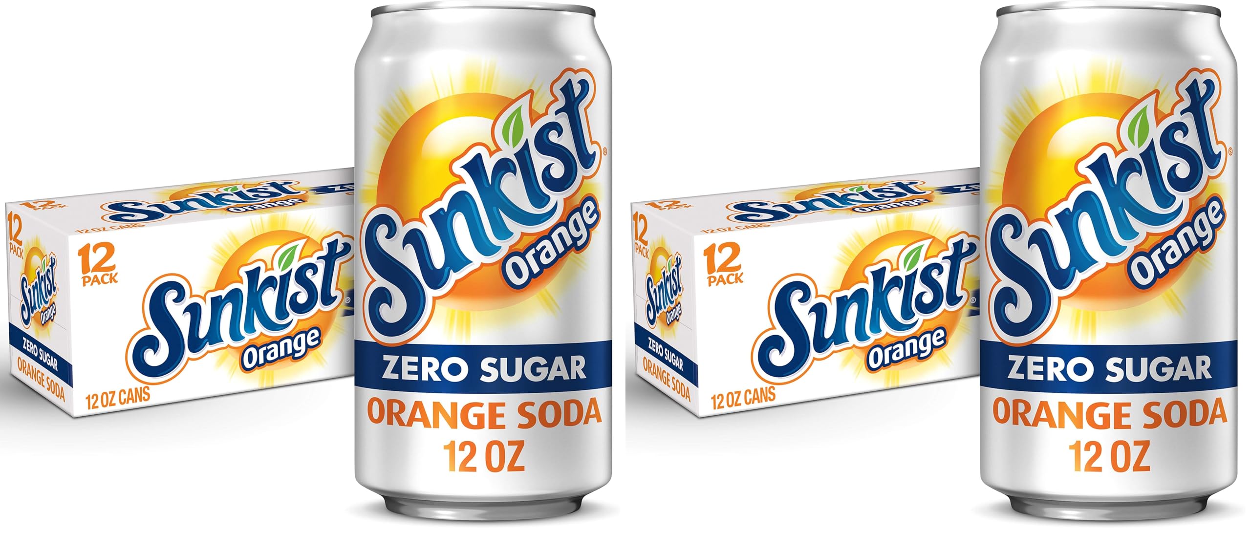 Sunkist Zero Sugar Orange Soda, 12 fl. oz. Cans, 12 Pack (Pack of 2)