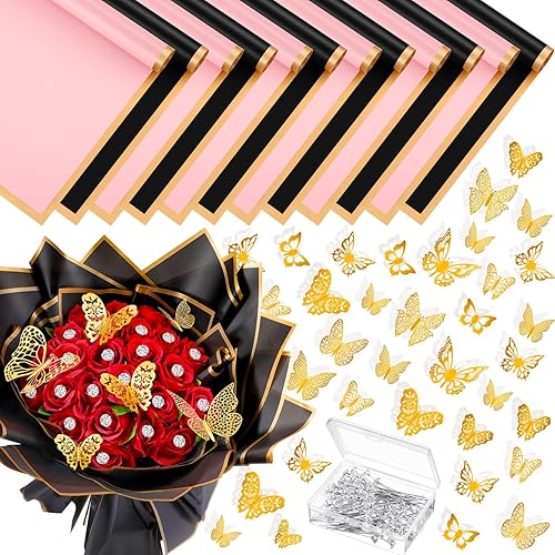 Hanaive El juego de ramilletes de boda incluye 100 ramilletes de boda, 48 piezas de decoración de pared de mariposa dorada 3D, 12 hojas de papel de