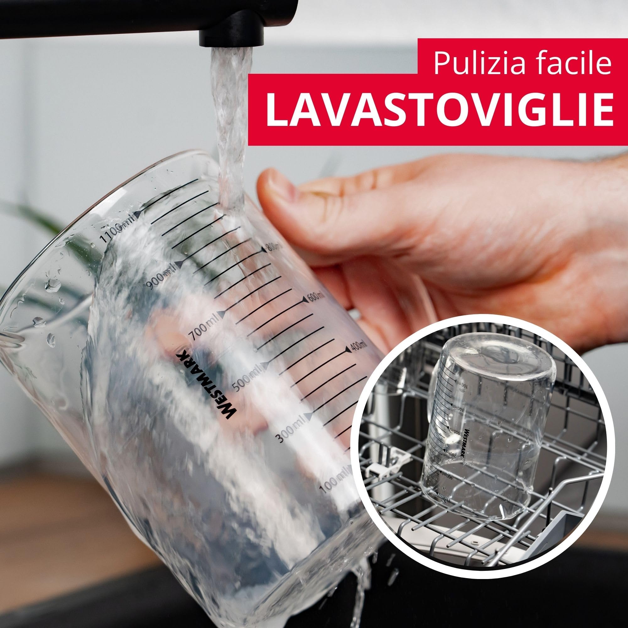 Westmark Brocca dosatrice in vetro - Ideale per misurare ingredienti per dolci e cottura, adatta a microonde, resistente alle temperature, manico ergonomico - 1,1 litri