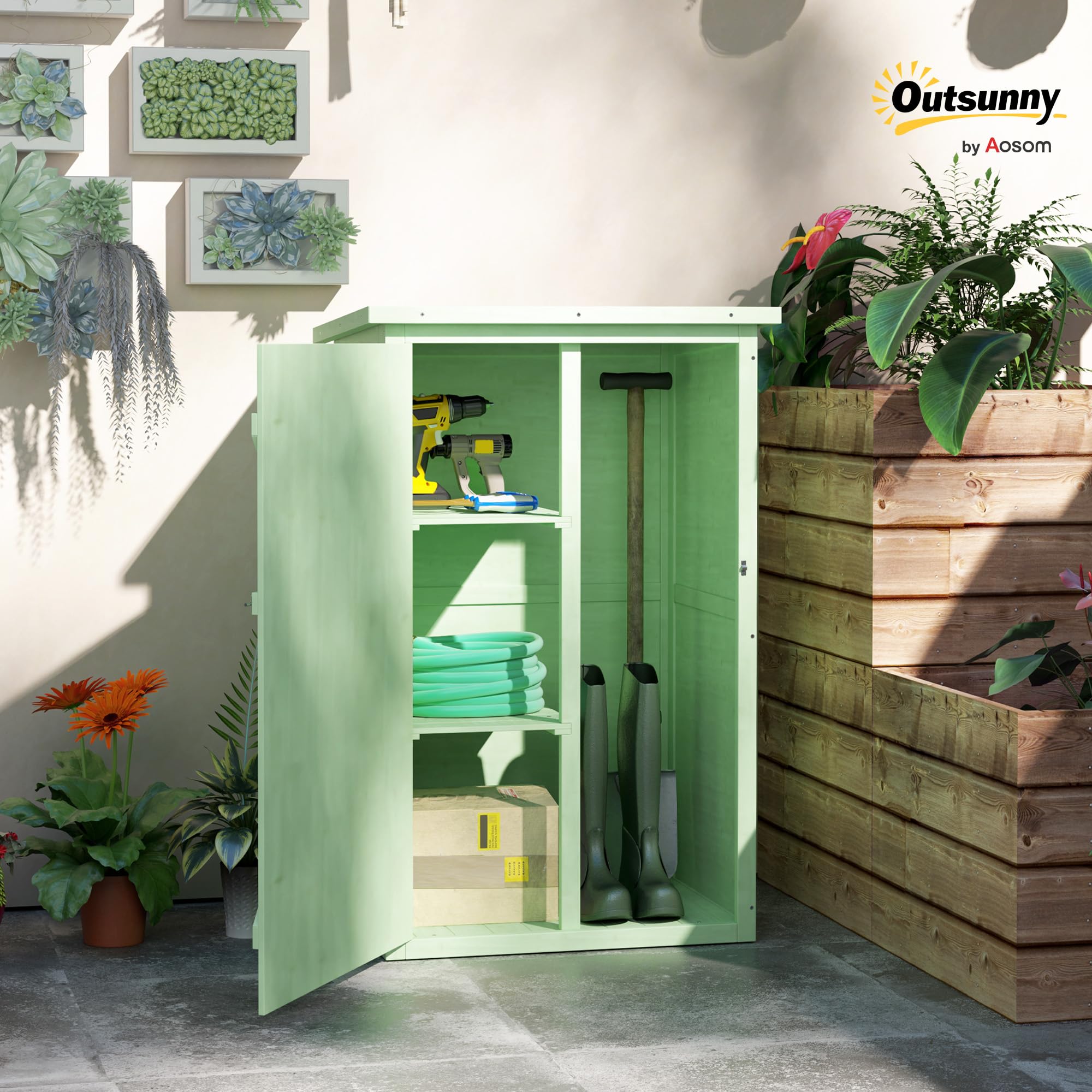 Outsunny Gartenschrank Holz wetterfest 75x56x115cm Gerätehaus mit Tür