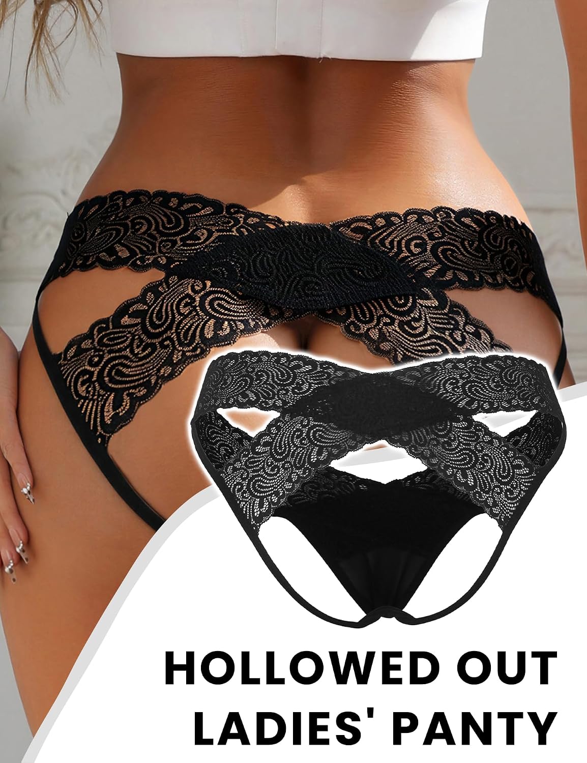 ohyeah Women Mesh Thongs Panties Cross Back Hollow Out Sexy Underwear Low Rise Brief Cheeky Underwear S-2XL(Black/Red)