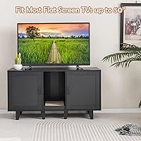 Vista 4 de PETSITE Caja de arena para 2 cajas de arena, mesa auxiliar oculta para baño de gatos con 2 gabinetes, tabla de rascar, muebles de arena para gatos