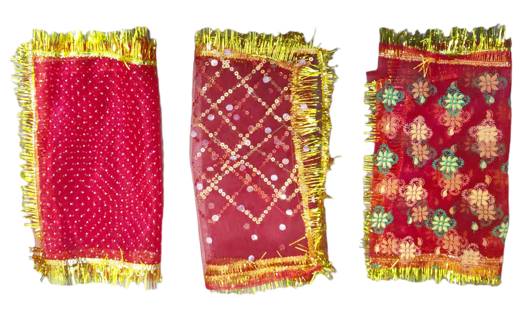 MATA ki Chunni/Chunri/Patka/Latka with Golden Lace Border for All Goddess Pooja/Shringar, (Size- 10 X 25 Inch)- Set of 6