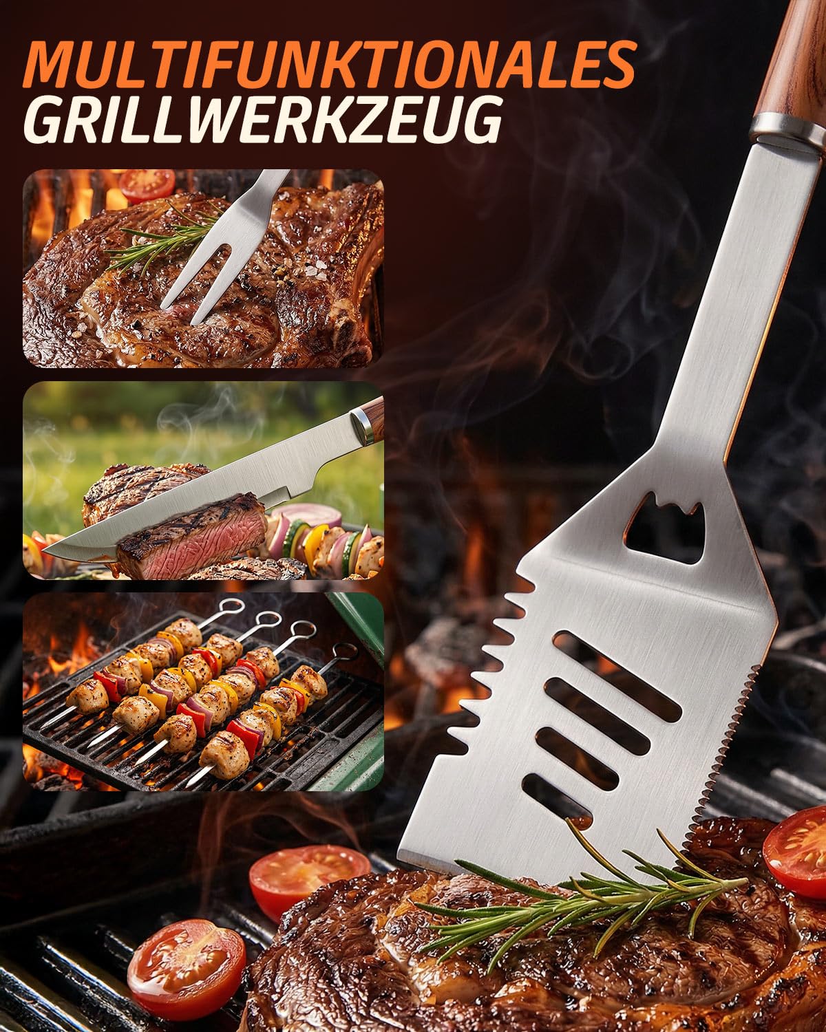 Grillbesteck Set, 17-teilig Edelstahl Grill Zubehör mit Tragetasche, Umfassendes Grillbesteck für das Grillen im Freien, Camping, Grillzubehör BBQ, Professionelle Grillzubehör für Männer Frauen
