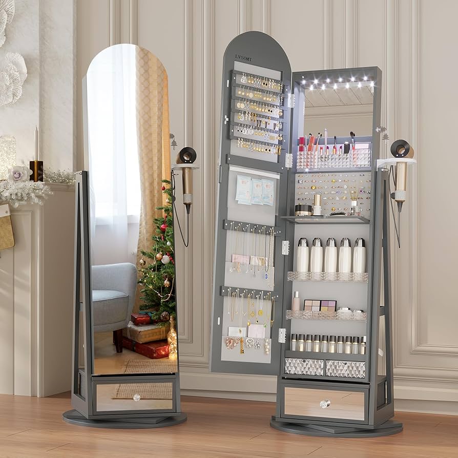 Amazon.com: LVSOMT 360° Swivel Arched Jewelry Mirror Cabinet