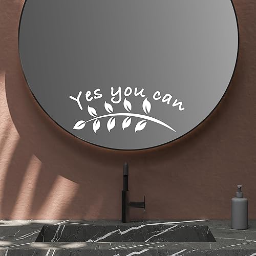 Miniatura 3 de Pegatinas con cita de espejo con rama y palabras positivas de inspiración Dcor - Calcomanía de espejo con texto en inglés "Yes You Can Mirror Decal