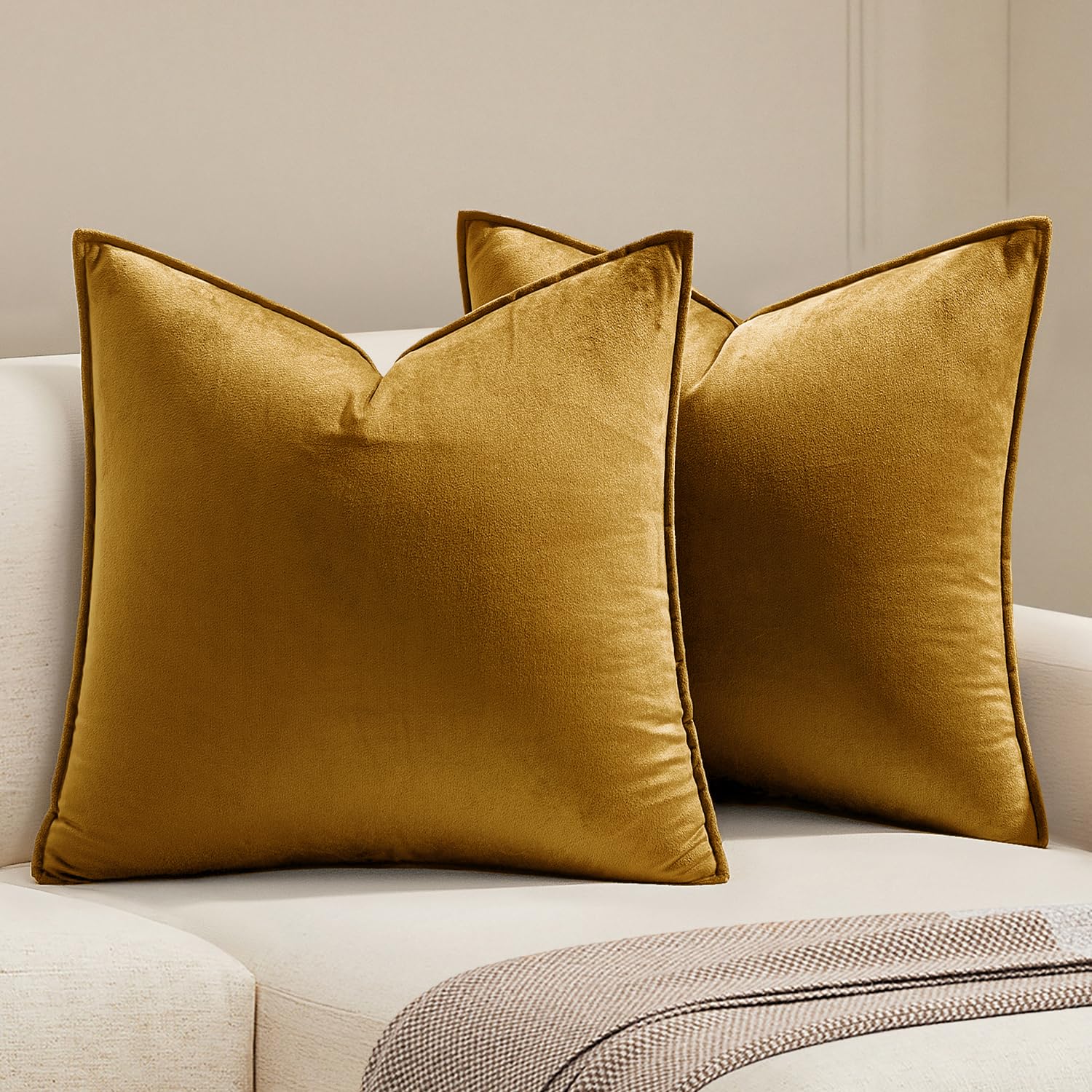Amazon.com: MIULEE Mustard Yellow Velvet Throw Pillow Covers 20x20