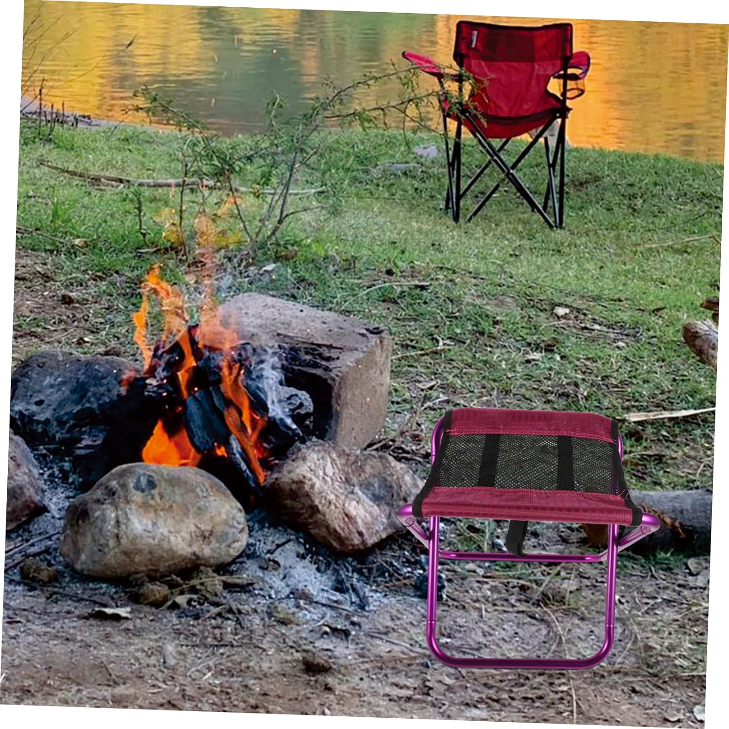 Outdoor Folding Stool Compact for Camping Hiking Fishing Beach Patio Oxford Frame