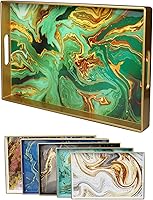 Vista 11 de Bandeja decorativa redonda de mármol blanco con asas, bandeja de servir moderna de plástico de 13" para mesa de café, baño, otomano, decoración