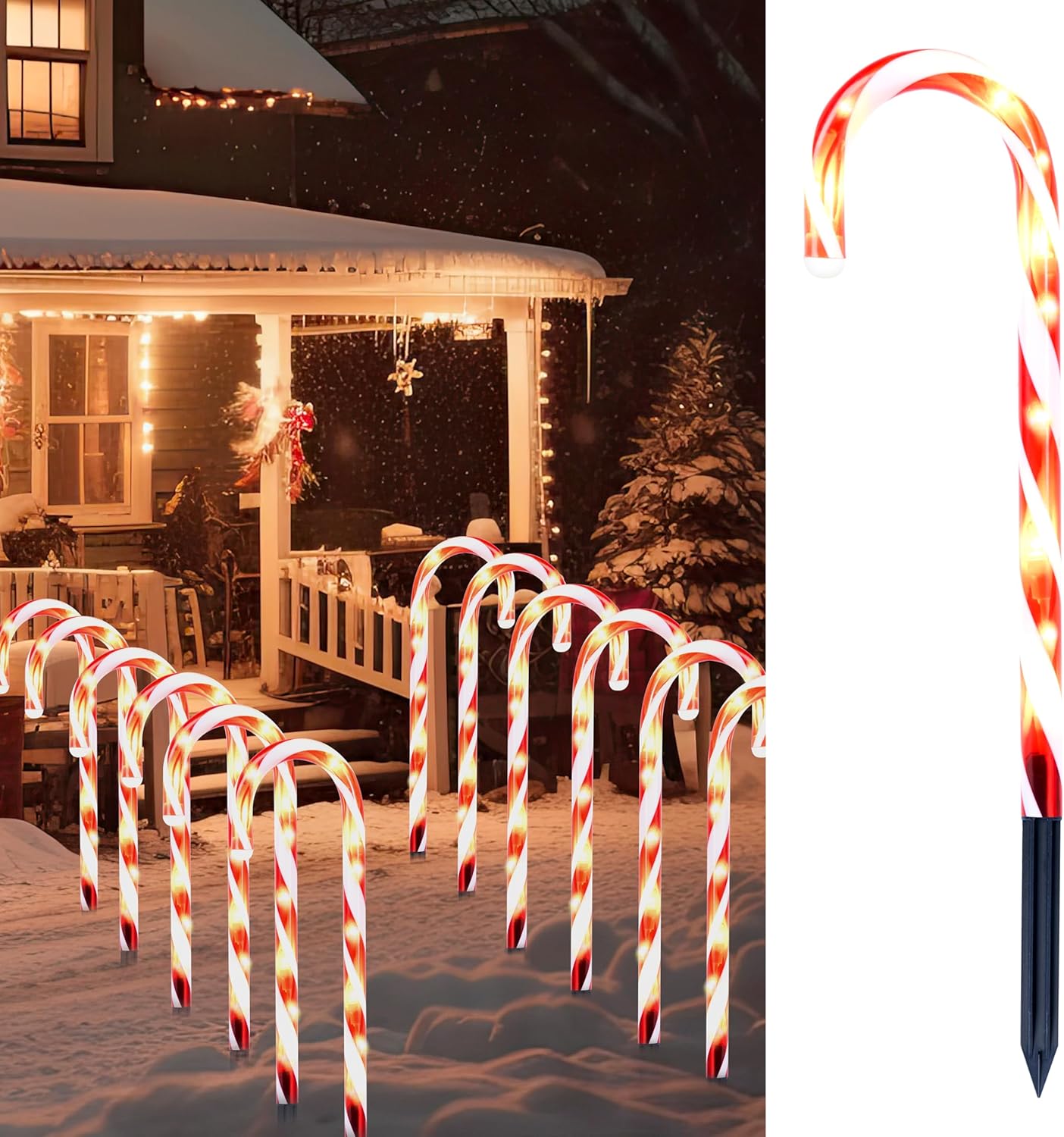 Joiedomi 12 Pcs Christmas Candy Cane Pathway Markers Lights, 12” Stakes Lights with Warm White, Waterproof Outdoor Decorations for Holiday Xmas Indoor,Yard,Patio,Garden,Walkway Joiedomi 12 Pcs Christmas Candy Cane Pathway Markers Lights, 12” Stakes Lights with Warm White, Waterproof Outdoor Decorations for Holiday Xmas Indoor,Yard,Patio,Garden,Walkway