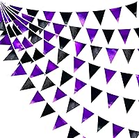 Vista 41 de Decoración de fiesta de tela metálica negra y naranja con banderines triangulares, banderines para graduación, Halloween, otoño, otoño, Acción