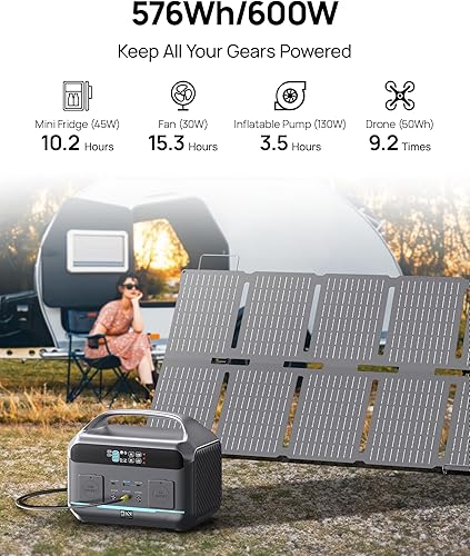 Miniatura 2 de Generador solar de 600 W (sobretensión de 1200 W), estación de energía portátil con panel solar de 100 W, batería LFP de 576 Wh (180,000 mAh) con