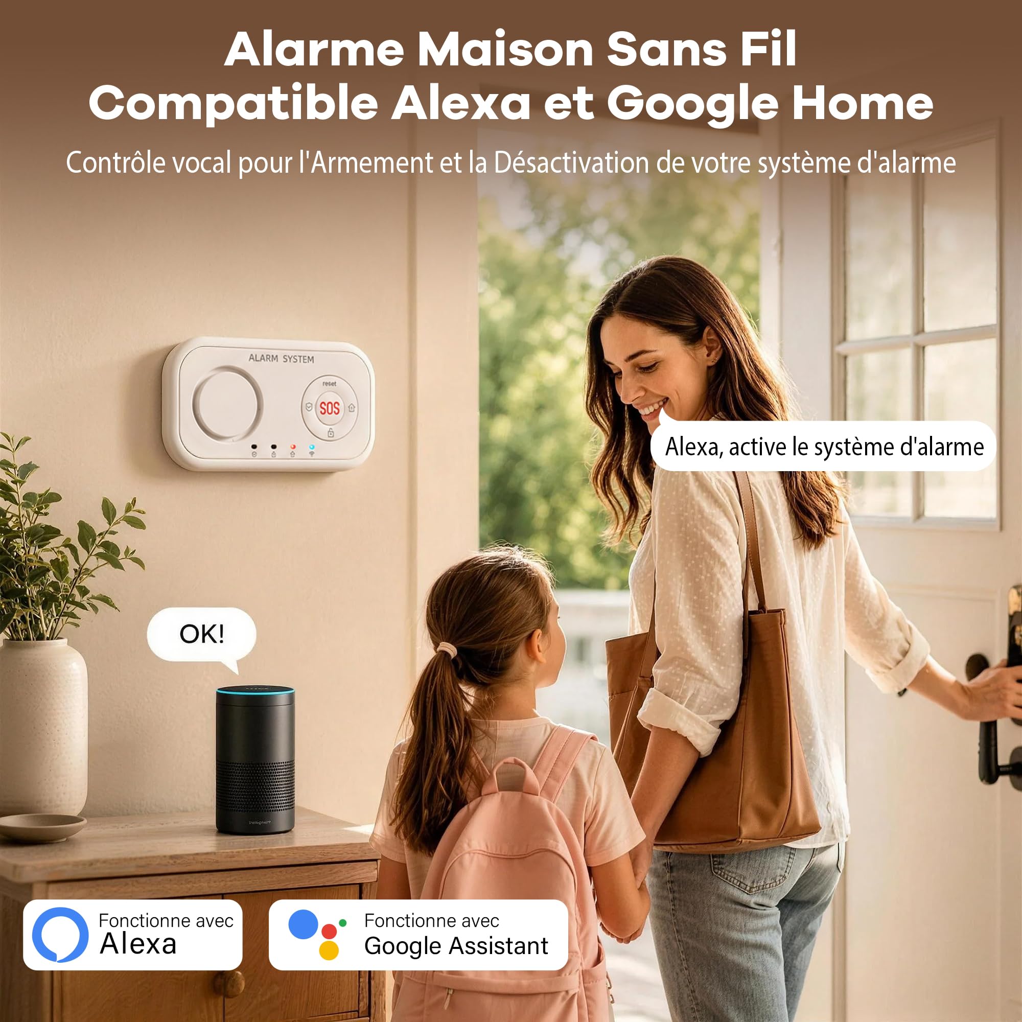 YISEELE Alarme Maison sans Fil: Centrale 120dB - Kit Alarme Maison avec Alarme Porte et fenêtre - détecteur de Chute - Protégez Votre Famille et Vos biens en Votre Absence – Compatible Alexa & Google