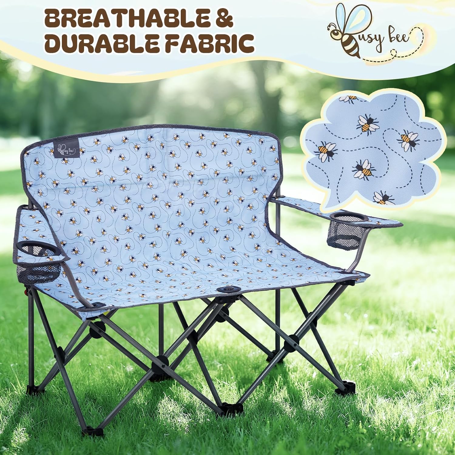 Busy Bee Oversized Kids Camping Chair with Cup Holder, High Back Toddler Chair Kids Folding Chair, Perfect for Beach & Outdoor, Supports 150 Lbs.