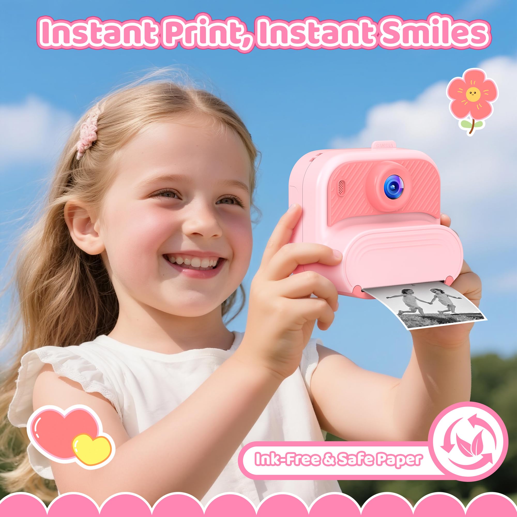 Macchina Fotografica Bambini Istantanea: Giochi Camera per 3 4 5 6 7 8 9 10 11 12 Anni - Regalo Natale per Bambina Gioco Compleanno - Fotocamera Digitale con 32GB Scheda - Idee Instant Fotocamera Rosa