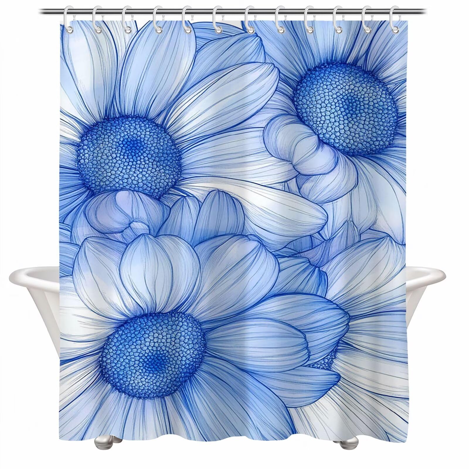 Cortina de Ducha Azul claro Cortina Ducha, Antimoho, Tela Impermeable Poliéster, Shower Curtain 200x220 cm con 12 Ganchos y Dobladillo Ponderado, Shower Curtain Lavable para Baño o Bañera, Flor 3Y#600