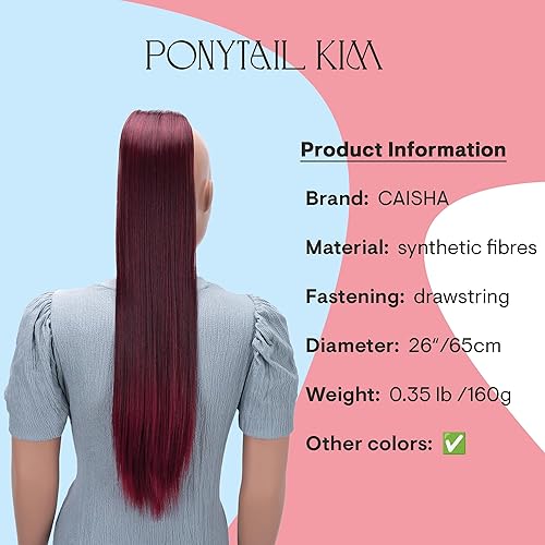 Miniatura 10 de CAISHA 26" pelo largo extensión cola de caballo cordón Straigth fibras sintéticas resistentes al calor negro PH601