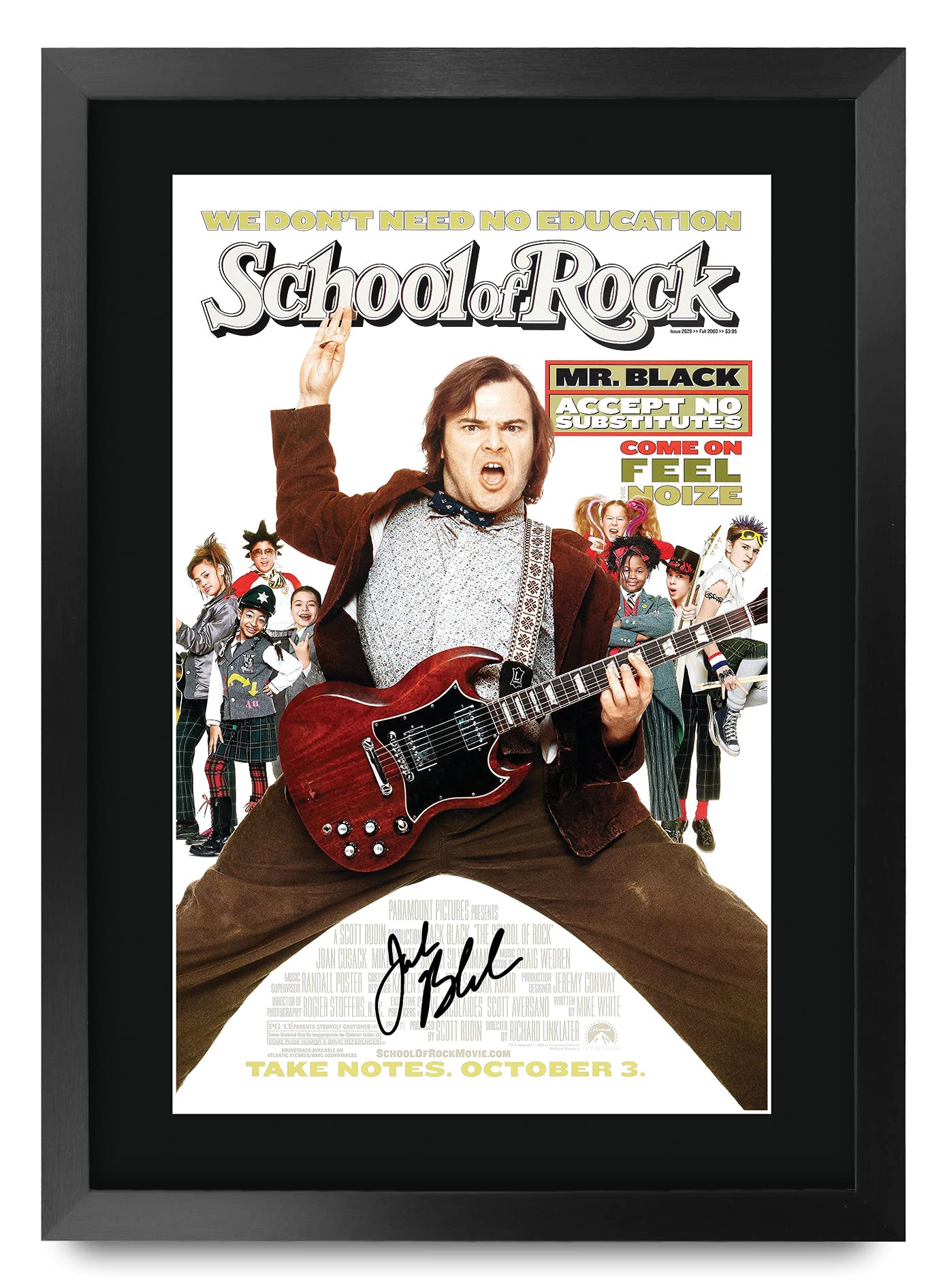 HWC Trading - Foto Con Autografo Stampato A4 Jack Black (School Of Rock) - Cornice Nera Opaca - Regalo Per Appassionati Di Cinema