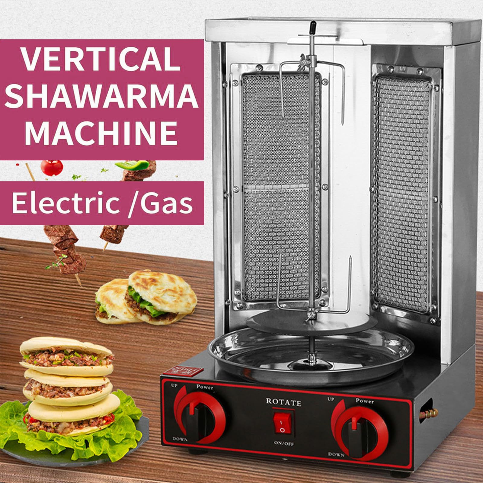 Horno Shawarma Giratorio Vertical - Máquina asadora, shawarma y Kebab - Resistente a Las Manchas y energéticamente eficiente - Puerta Resistente al Calor,Gas