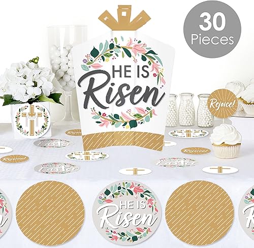 Miniatura 2 de Big Dot of Happiness Pascua religiosa  Decoración de fiesta cristiana y confeti  Excelente kit de centro de mesa  Juego de 30