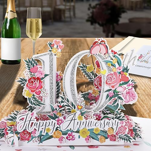 Vista 12 de iGifts And Cards Tarjeta de Felicitación Emergente 3D del Feliz 10º Aniversario Hito - Pareja Perfecta, Matrimonio, Boda, Elegante, Almas Gemelas