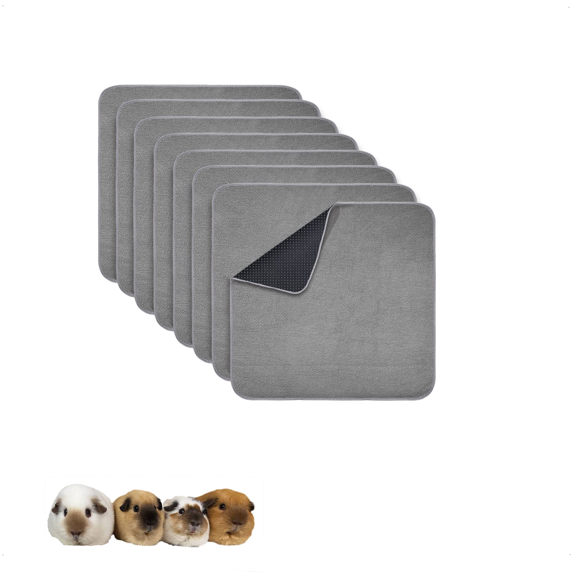 GINIDEAR Guinea Pig Cage Liner, 8 Pack - Washable, Reusable, Leakproof Fleece Bedding Pads for Small Animals with Anti-Slip Bottom - for C&C 12''X12''