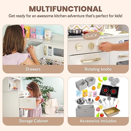 Miniatura 5 de Green series Kinderplay Cocina de madera  Juego de cocina para niños  Cocina de juguete  Juego de cocina para niños pequeños  Cocina de juego para