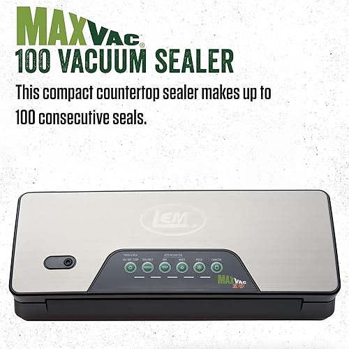 Miniatura 2 de LEM Productos MaxVac 100 Sellador al vacío de plástico con barra de sellado de 11,75 pulgadas, plata y negro