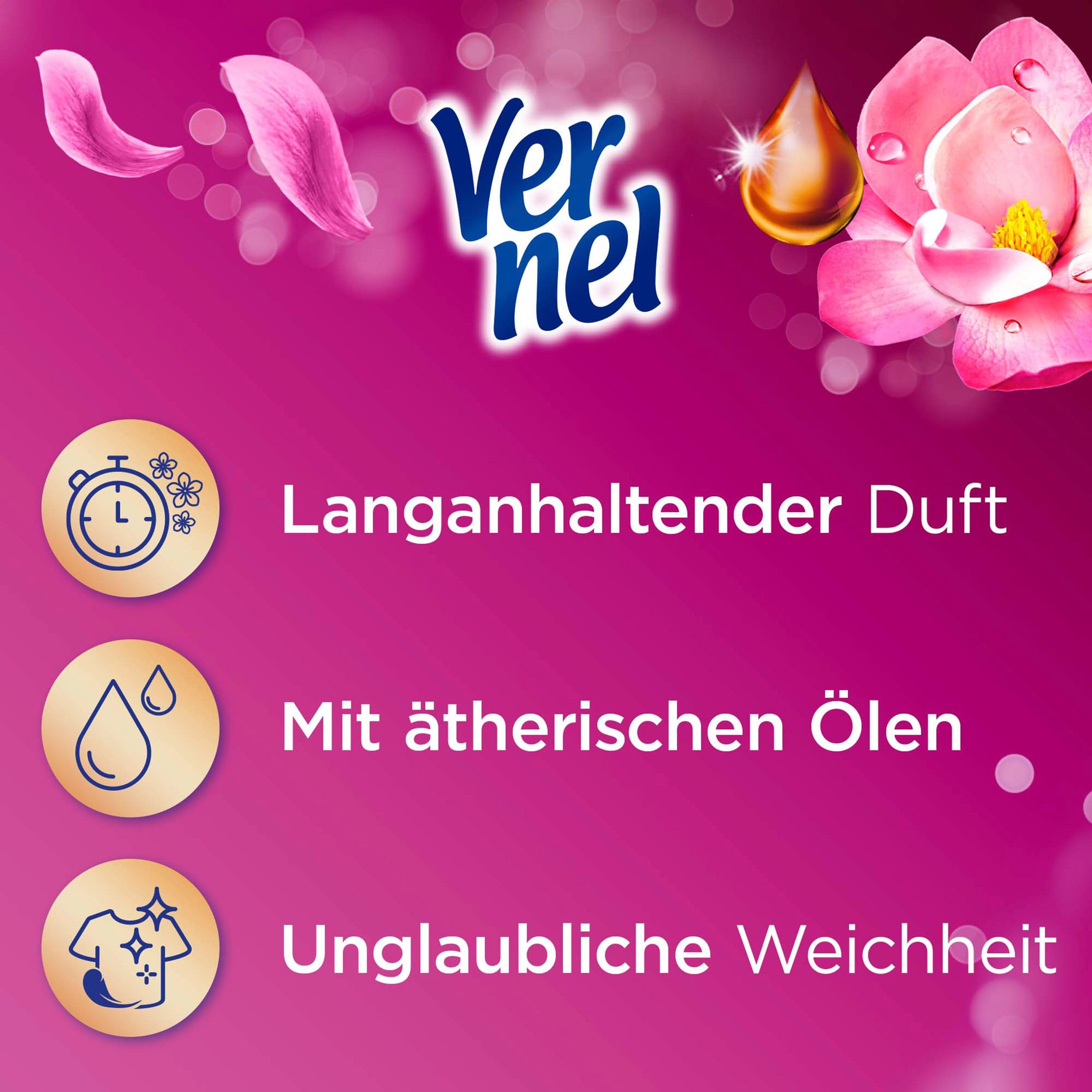 VERNEL Aromatherapie Bezaubernde Magnolie Weichspüler 444WL (12x37 Waschladungen), langanhaltender Wäscheduft mit ätherischen Ölen für 24/7 Frische, recycelbare Flasche