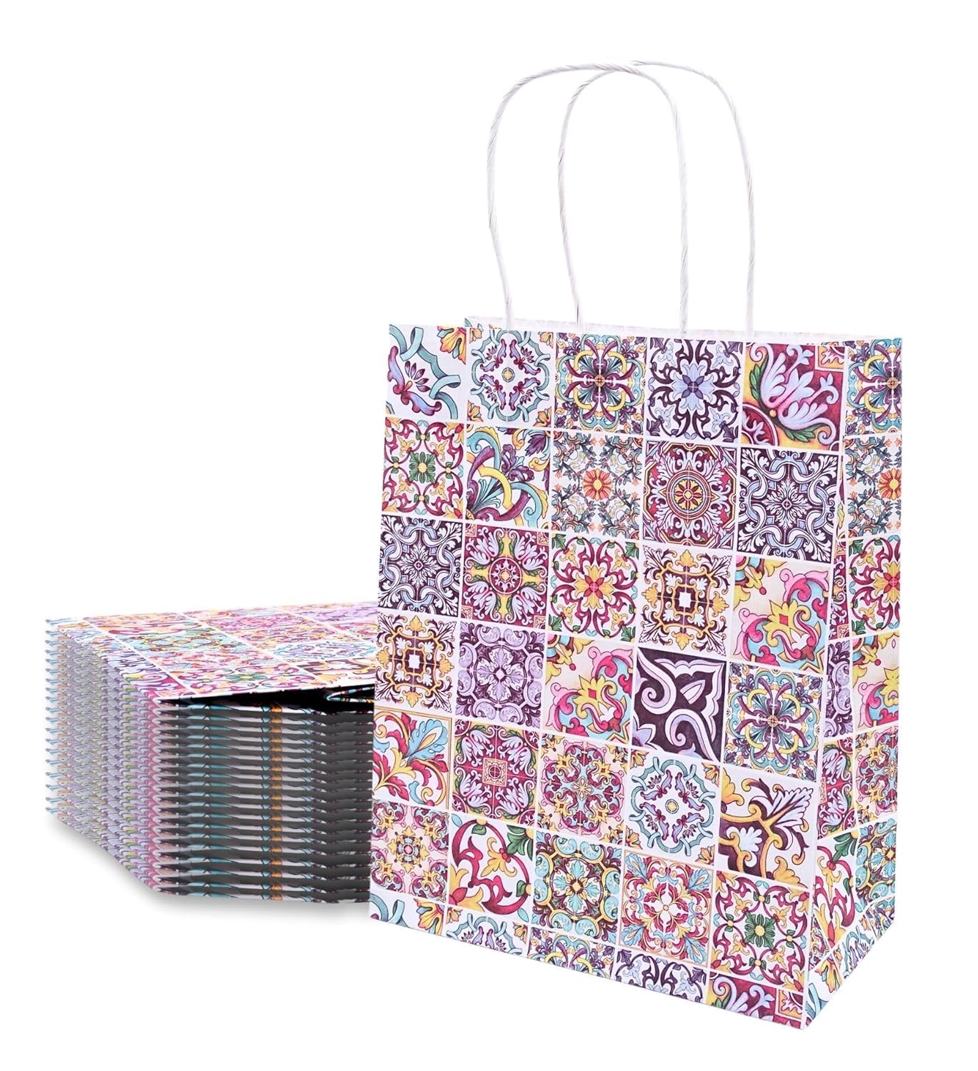 Gitanjali Paper Curves® Gift Bags- 5pcs 8x4x10 inch Paper Bags For Return Gifts - Paper Gift Bag - Small-Medium Carry Bags For Gifting, Party Favor kraft Paper Disposable Paper covers (Medium-Moraccan, Pack of 5)