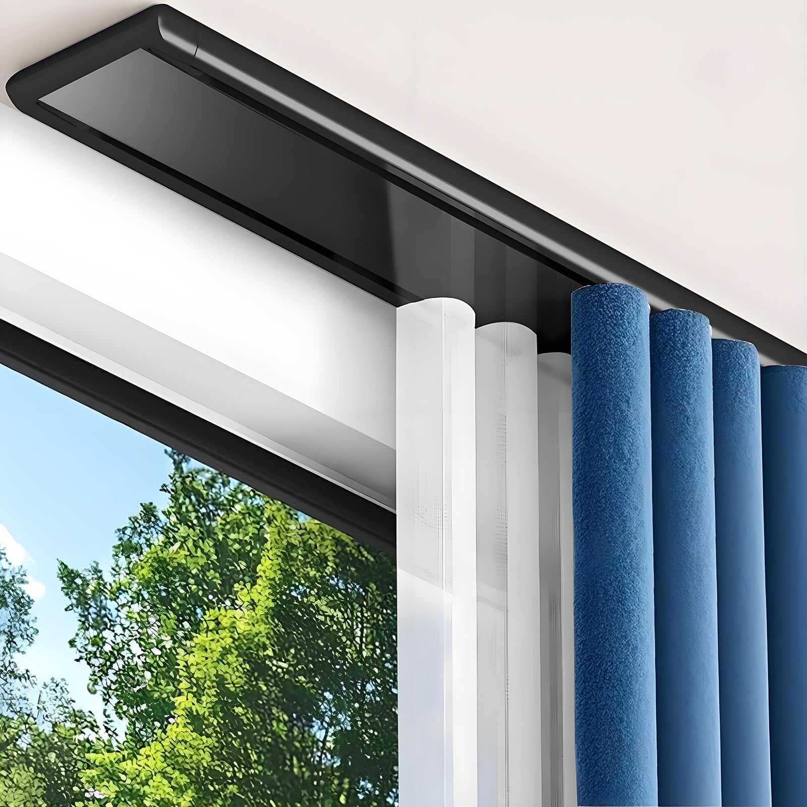 Double Row Curtain Track Ceiling Mounted 0.5m 1.2m 3.6m 4.5m 6m Silent Curtain Rail System, Heavy Duty Aluminum Alloy Sliding Track for Curtains, for Living Room Bedroom Hospital(Black,360cm(11.8ft))
