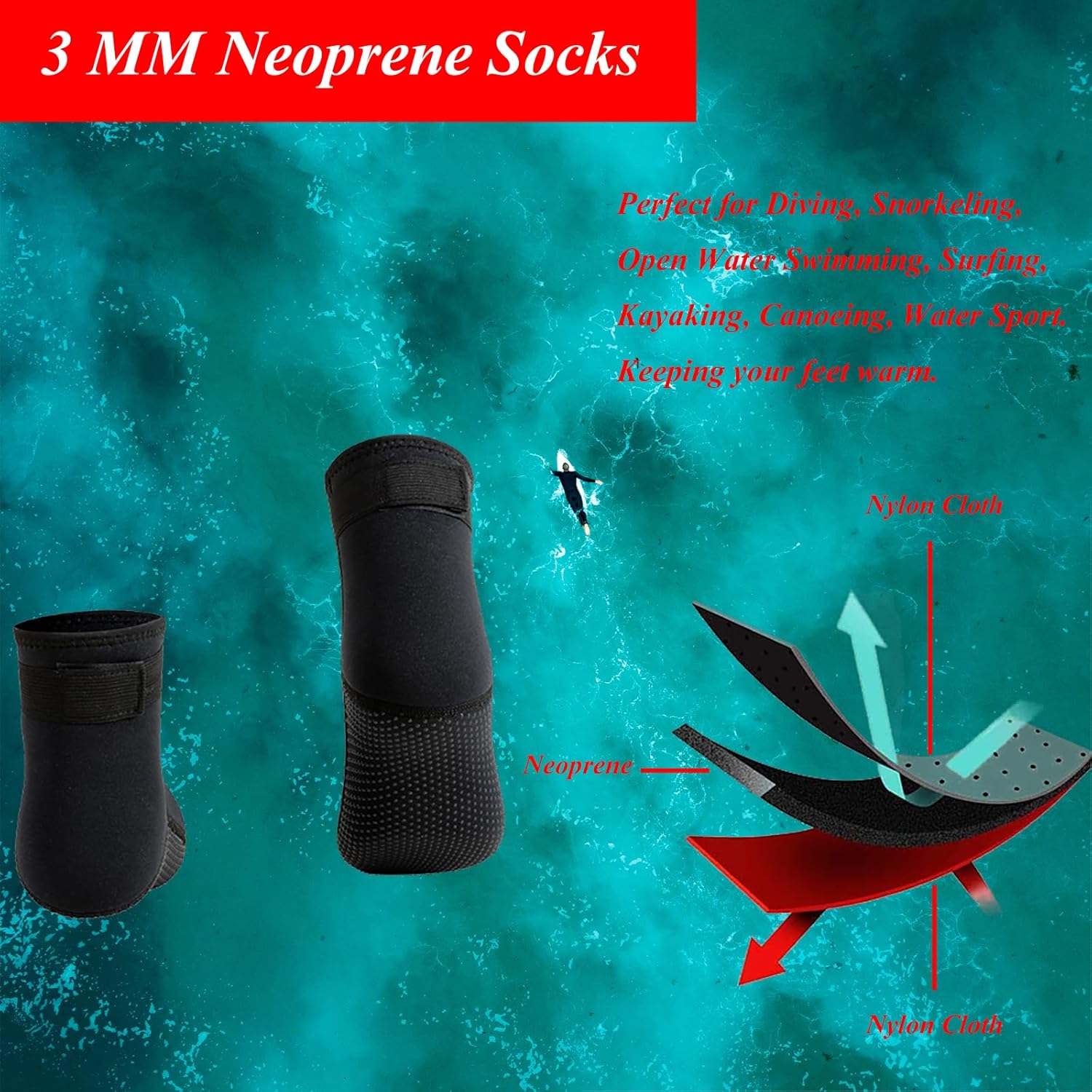 3mm Neoprene Socks Low Cut Wetsuit Socks Open Water Swimming Booties for Women Men Diving Surfing - Image 3