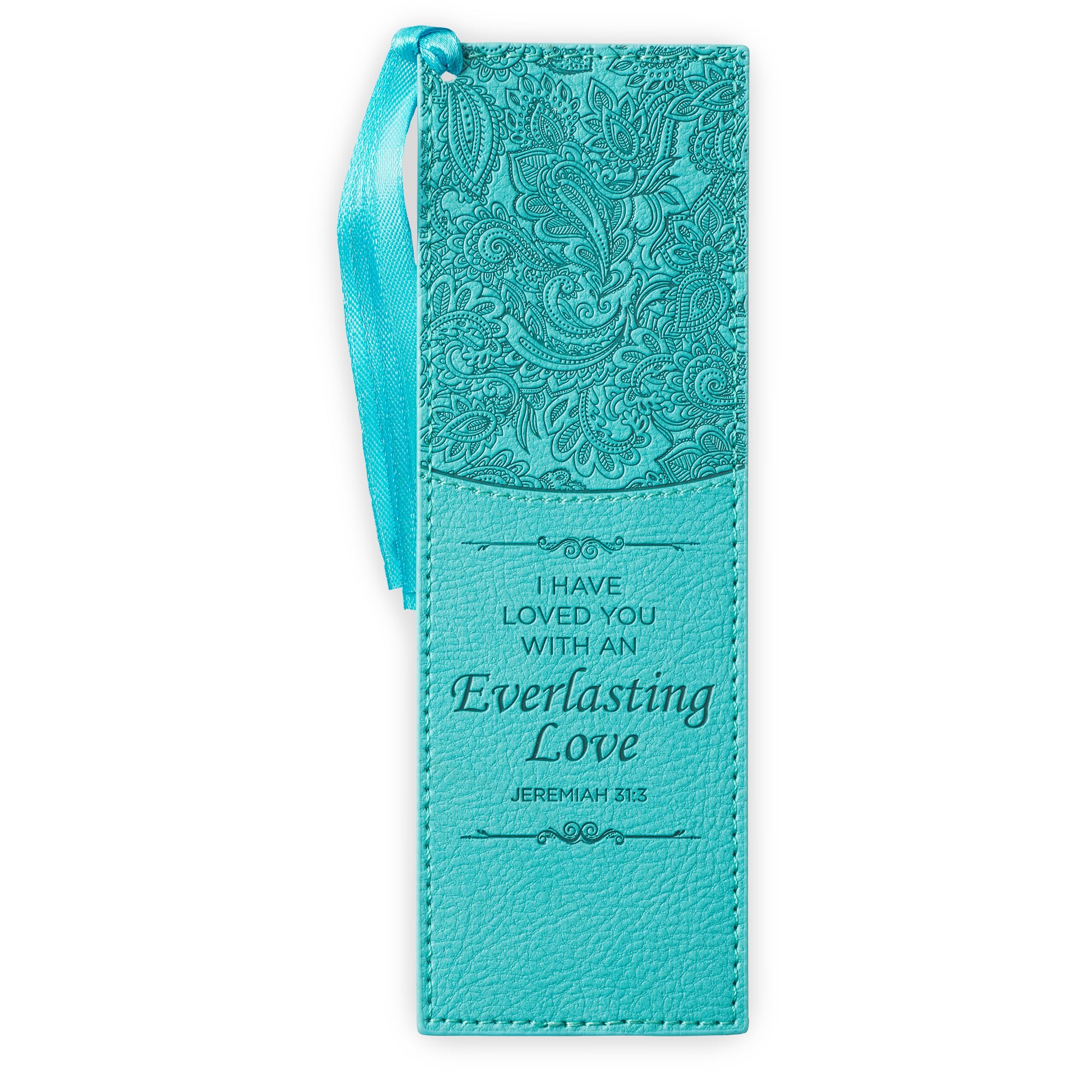 Christian Art Gifts Premium Faux Leather Bookmark: Everlasting Love, Teal