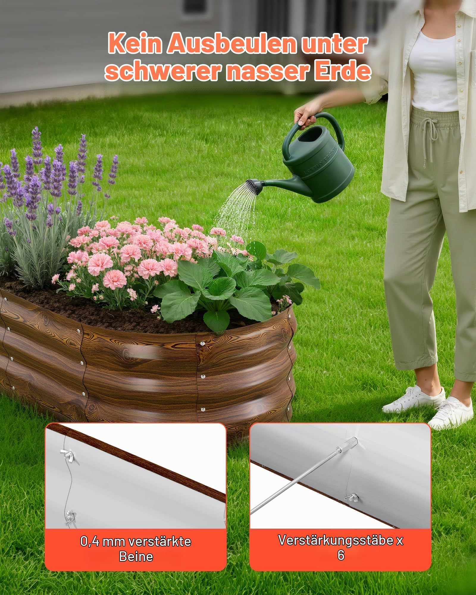 VEVOR Hochbeet Metall 2er-Pack 120x60x30 cm, Ovales Gartenbeet, Pflanzkasten-Set für den Außenbereich, Gemüsebeet mit Handschuhen, Blumenbeet Bodenlos, Pflanzbeet für Blumen & Gemüse