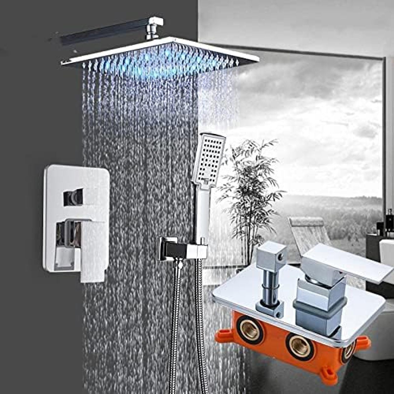 NGDFGR Bathroom Shower Faucet Rome Led Shower Bath Faucet Wall Mounted Bath Shower Mixer Tap Bathroom Shower Faucet Shower Set-8 In,12 In,size_name-8 Inch