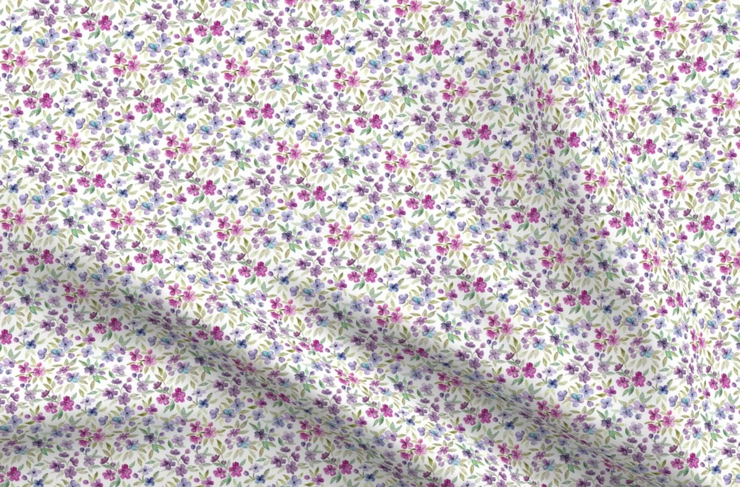 Spoonflower Fabric - Small Scale Floral Purple Plum Magenta Watercolor Blossoms Micro Print Printed on Upholstery Velvet Fabric Fat Quarter - Upholstery Home Decor Bottomweight Apparel